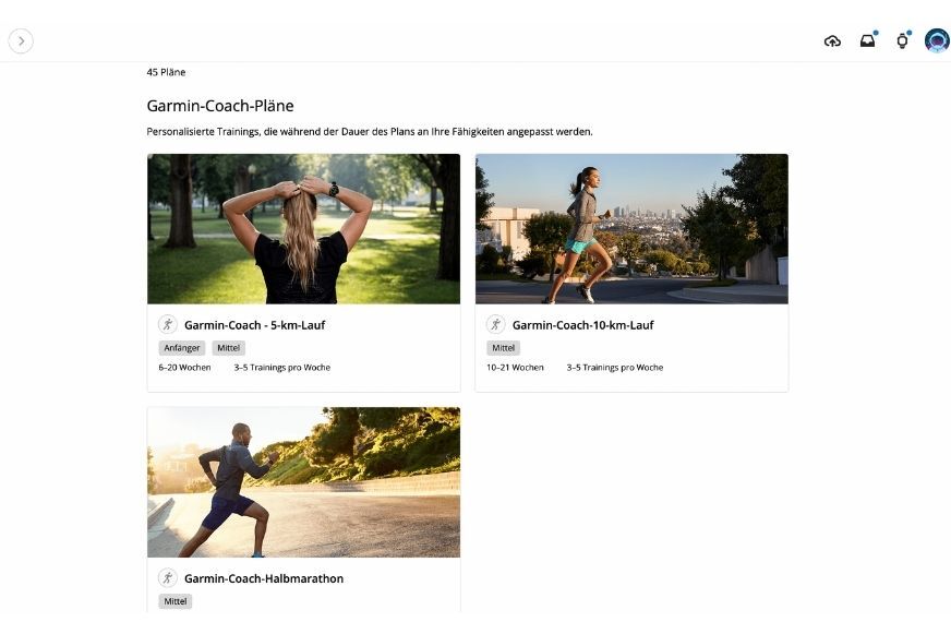 Предварительно составленные планы тренировок можно видеть в Garmin Connect. 